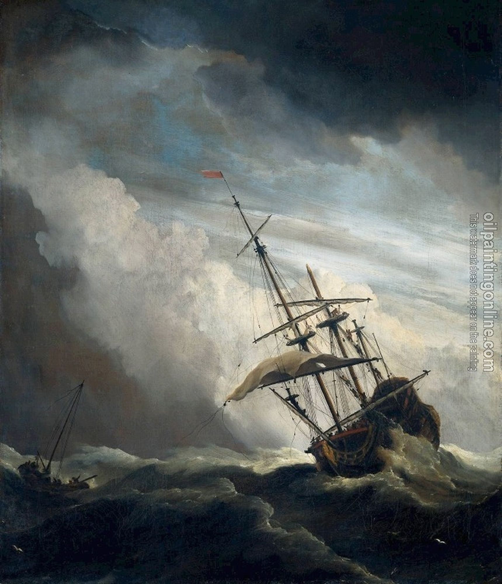 Velde the Younger, Willem van de - Ship in High Seas Caught by a Squall